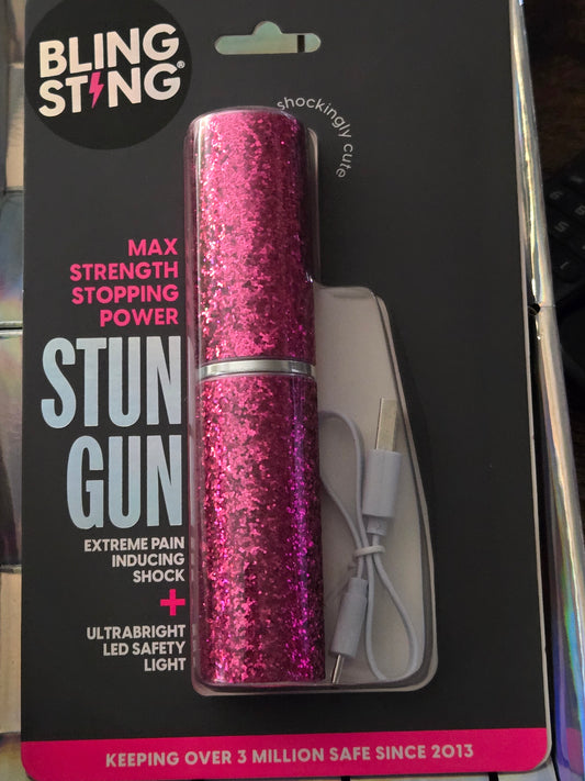 Blingsting Glitter Stun Gun with LED Safety Light – Max Strength Rechargeable Self-Defense Device (Available in Black Glitter or Pink Glitter)
