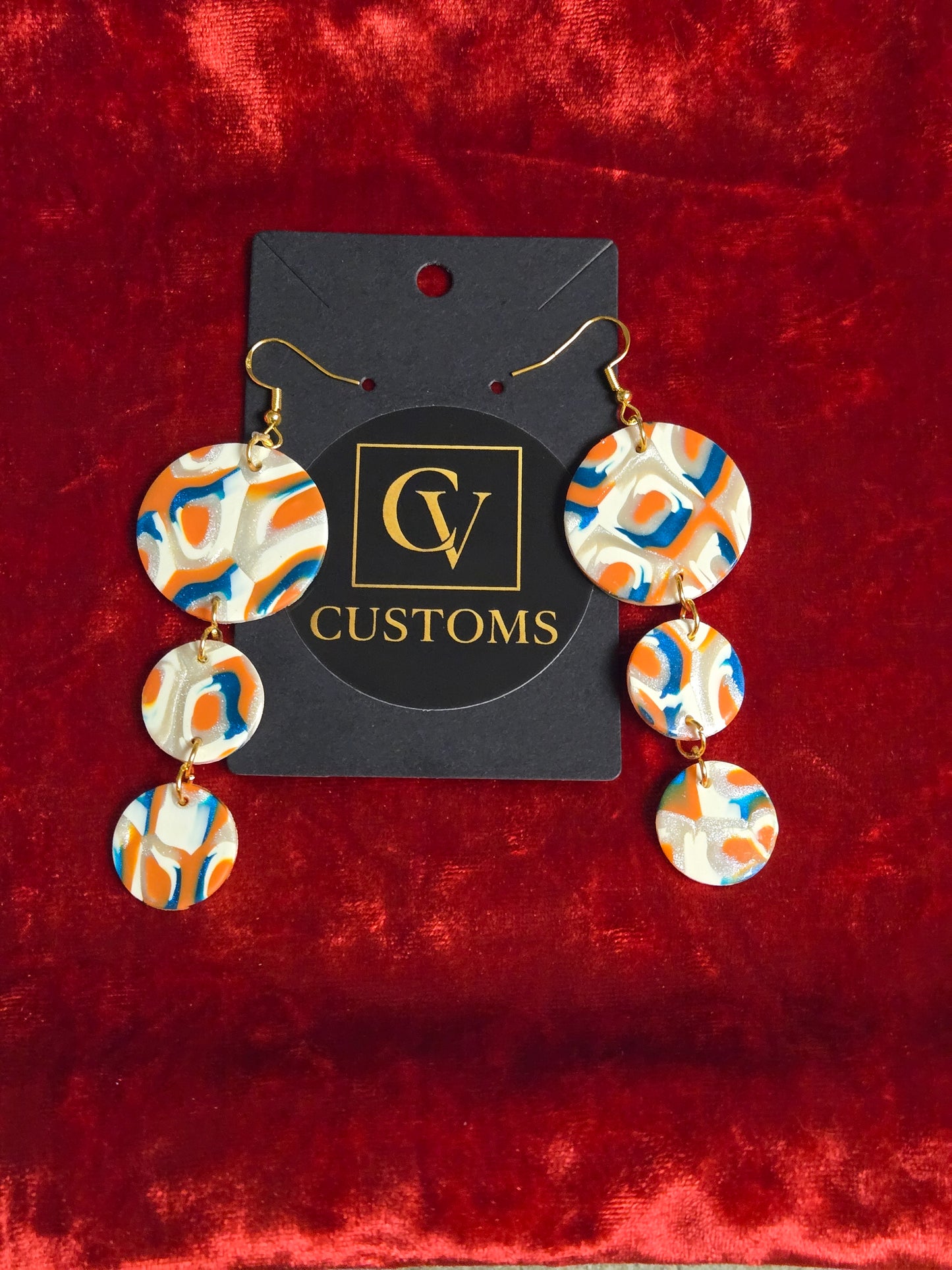 Retro Swirl Triple-Drop Earrings - Handmade Polymer Clay Earring Set