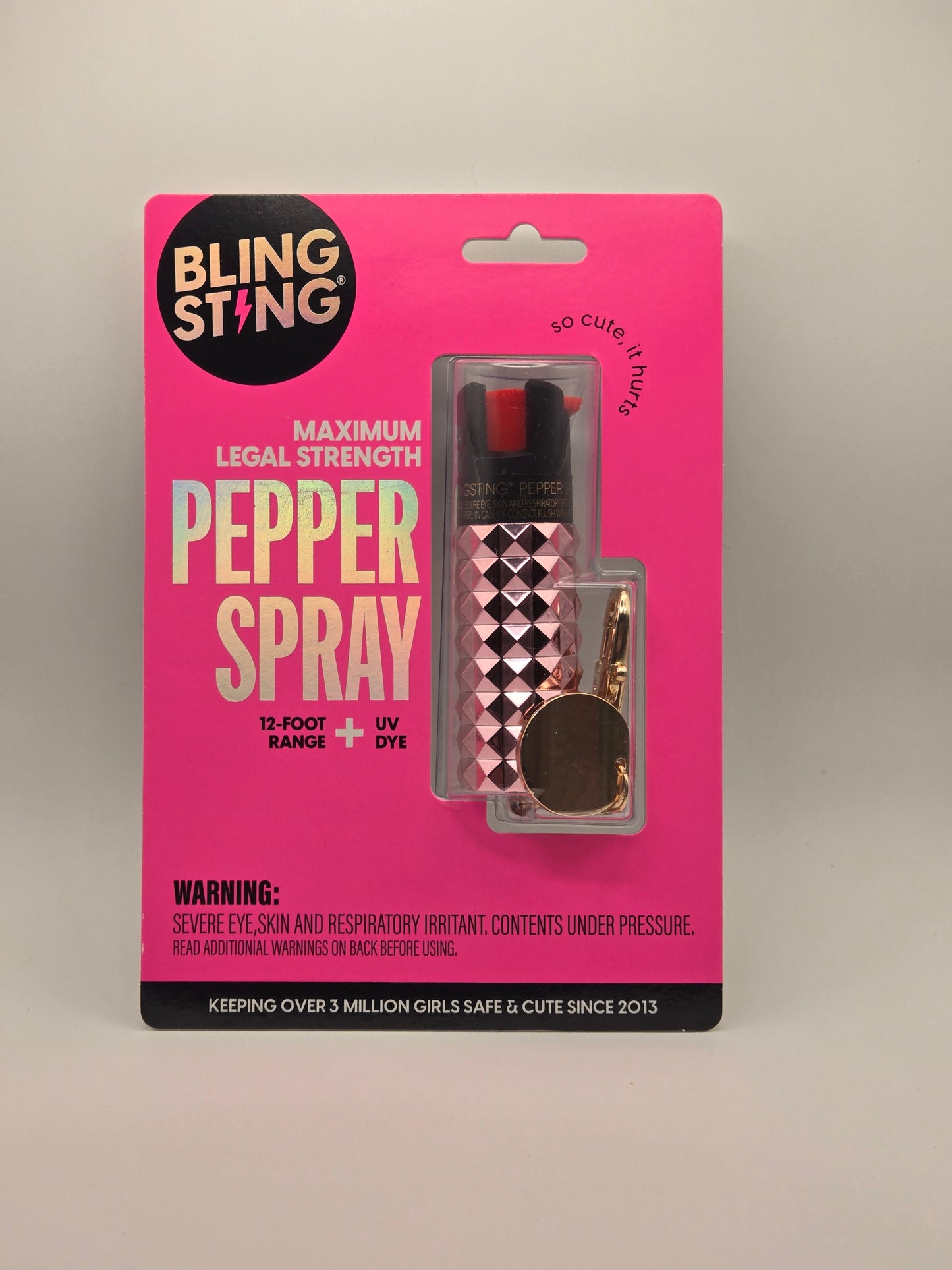 Blingsting® Maximum Strength Pepper Spray – Pink Glitter Studded with Keychain