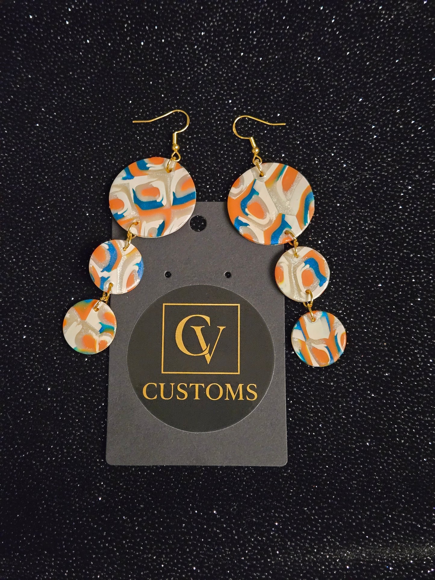 Retro Swirl Triple-Drop Earrings - Handmade Polymer Clay Earring Set