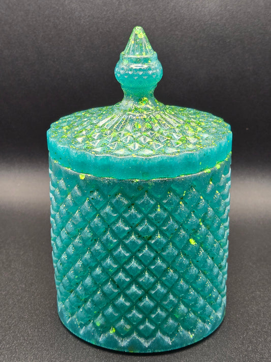 Luxe Emerald Resin Vanity Jar with Lid – Handmade Glam Container