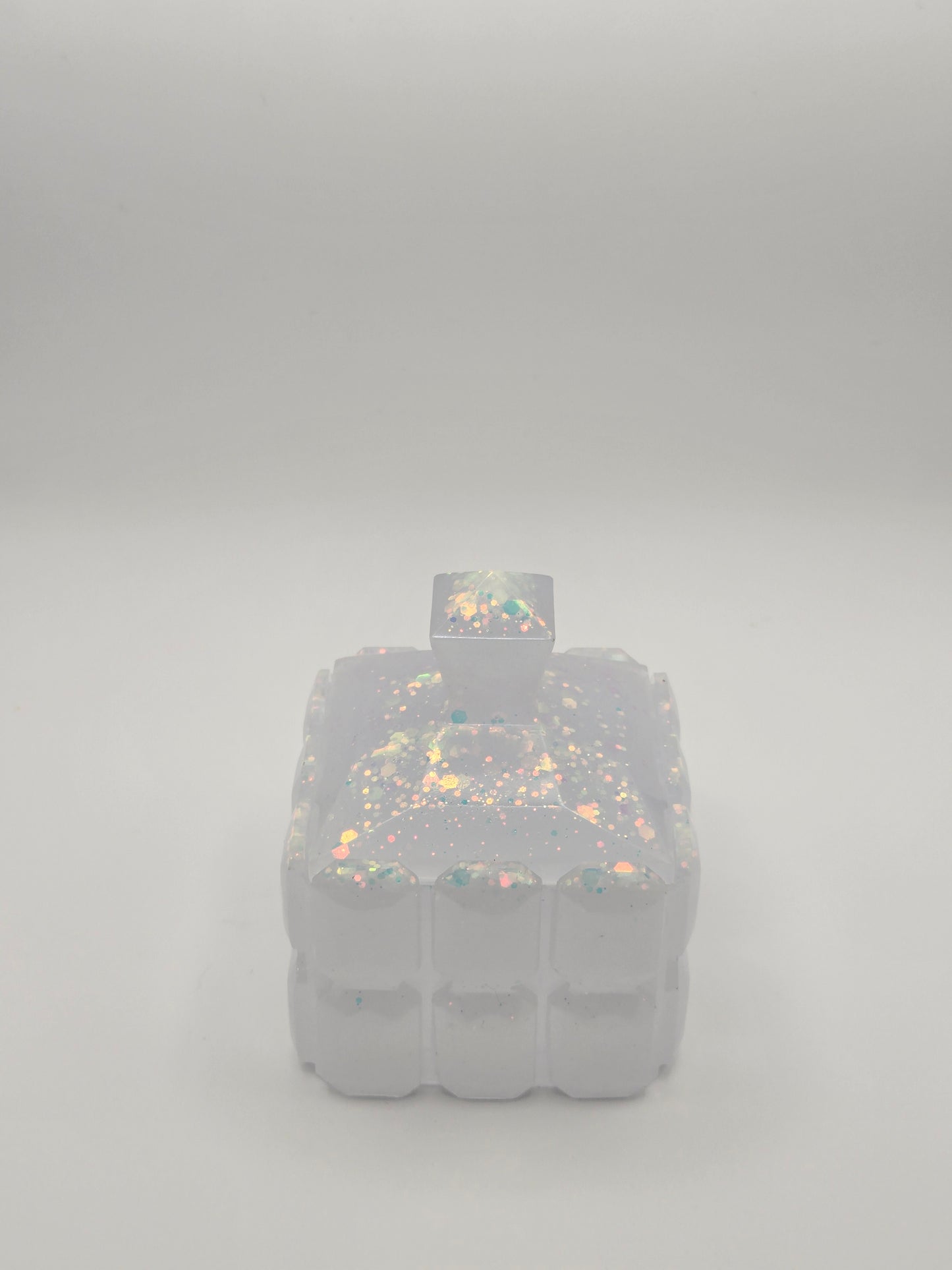 Iridescent Glitter Resin Jar with Lid – Square Trinket Box