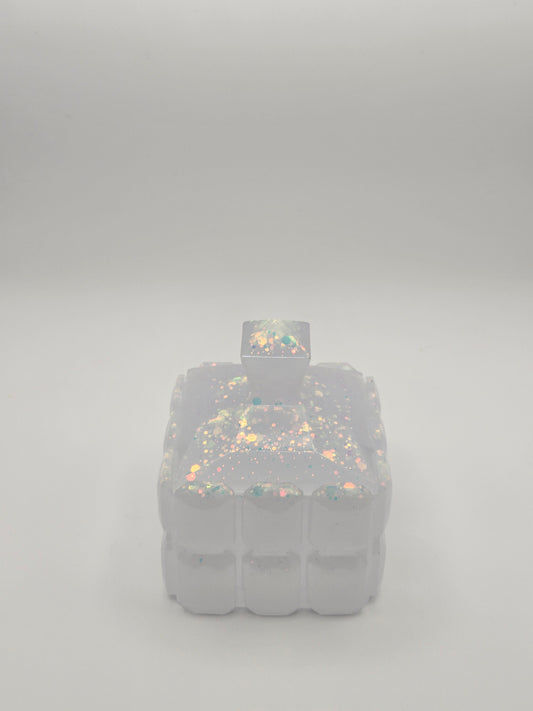 Iridescent Glitter Resin Jar with Lid – Square Trinket Box