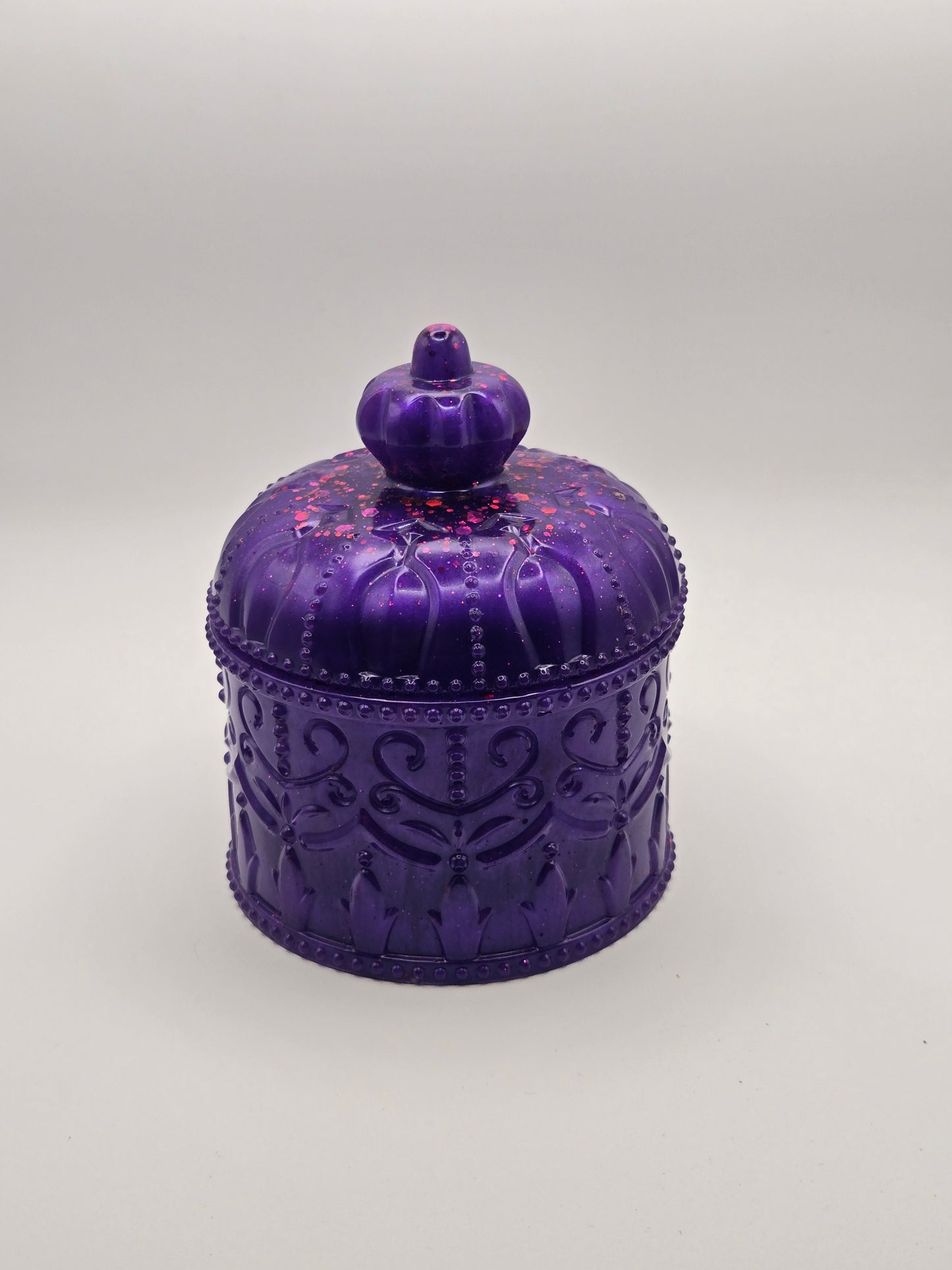 Purple Resin Jar with Lid – Embossed Glitter Trinket Box for Jewelry & Keepsakes