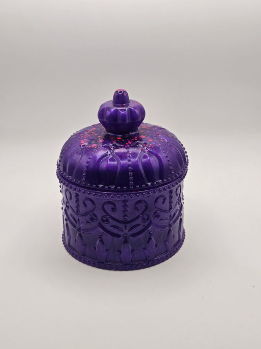 Purple Resin Jar with Lid – Embossed Glitter Trinket Box for Jewelry & Keepsakes