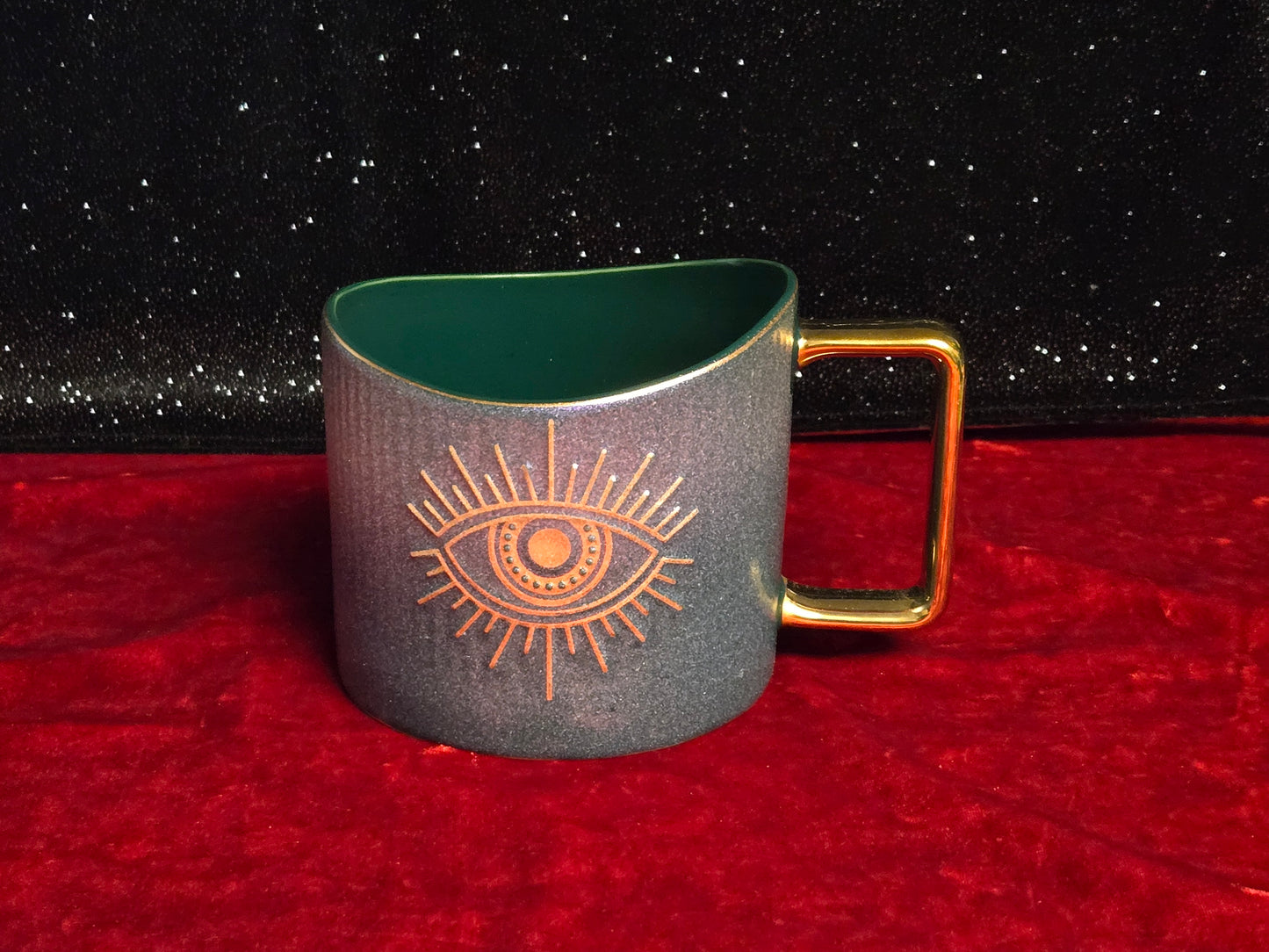 Mystic Eye Luxe Mug – Gift-Boxed Ceramic Coffee Cup with Gold Handle
