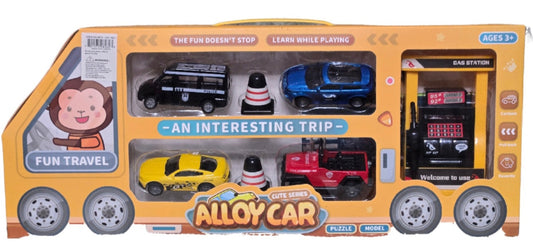 Alloy Car Cute Series Playset – Gas Station & Pull-Back Toy Cars (5pc Set + Playmat)