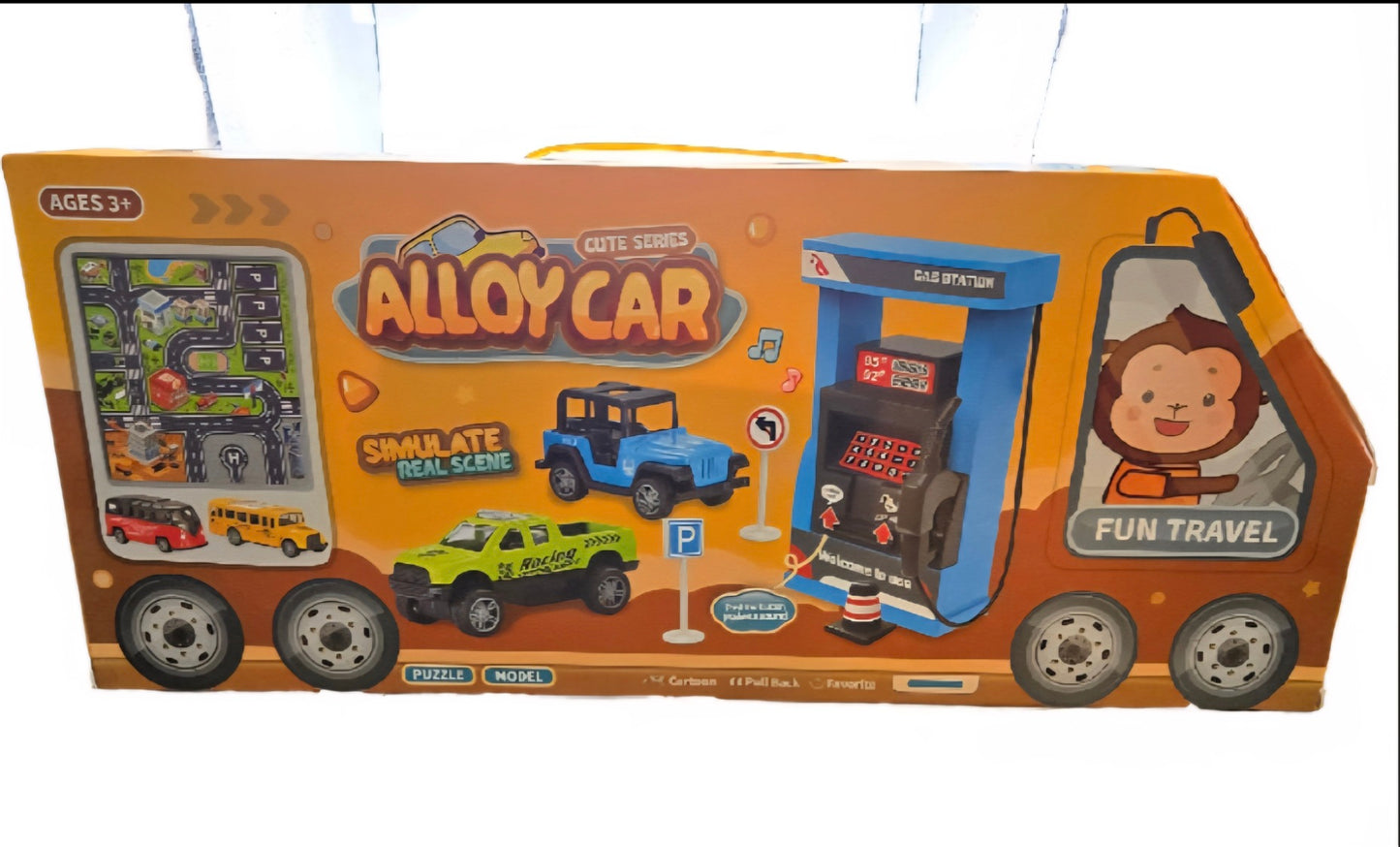 Alloy Car Cute Series Playset – Gas Station & Pull-Back Toy Cars (5pc Set + Playmat)