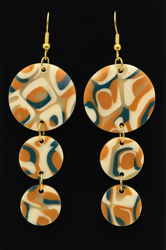 Retro Swirl Triple-Drop Earrings - Handmade Polymer Clay Earring Set