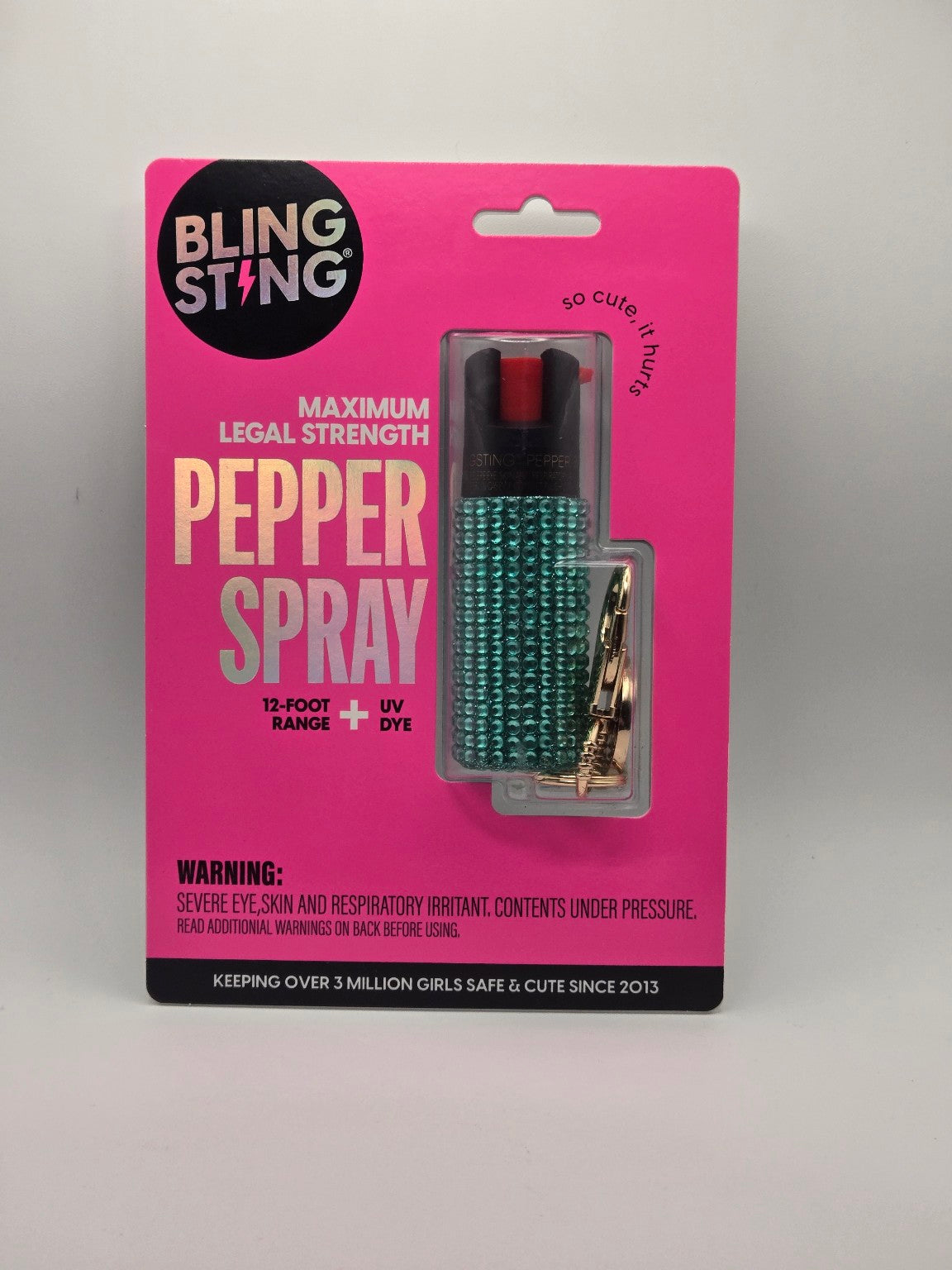 Blingsting™ Glam Pepper Spray – Mint Rhinestone Keychain | Legal Strength • 12ft Range • Self-Defense with Style